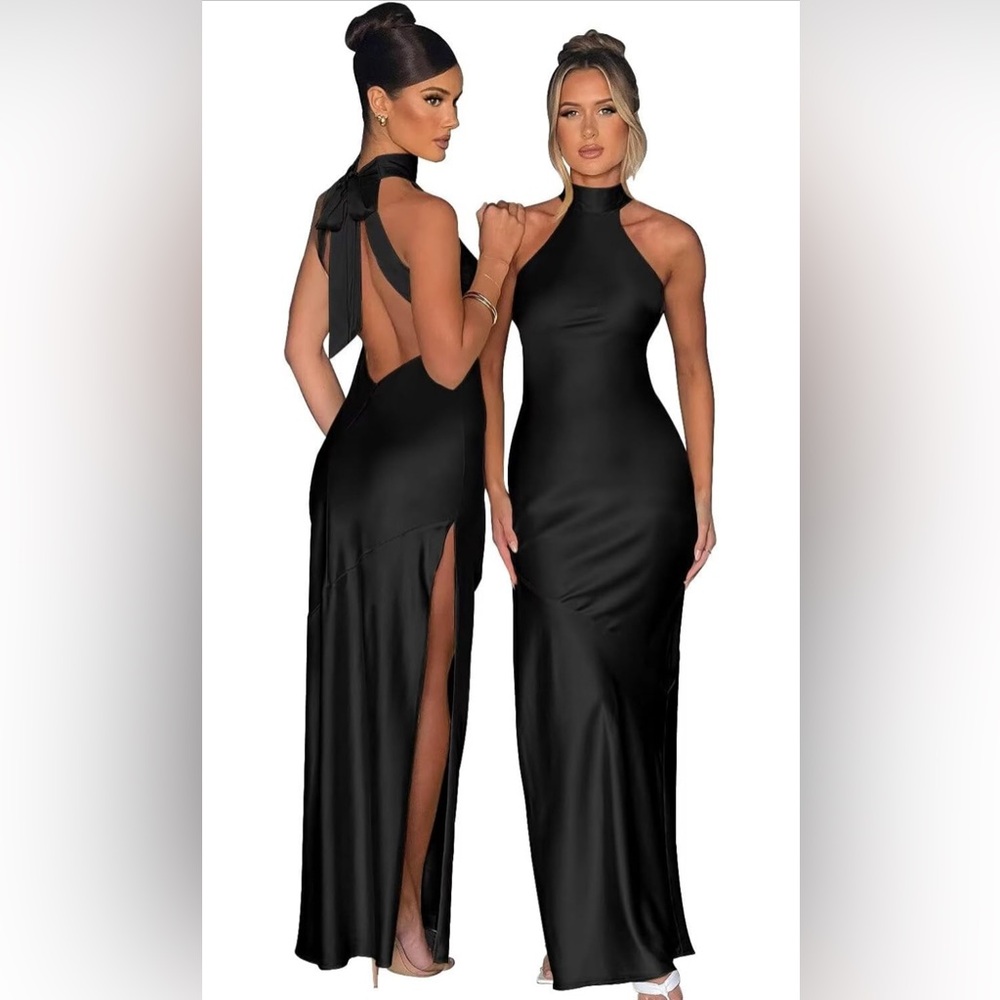 Elegant Black Halter Maxi Dress